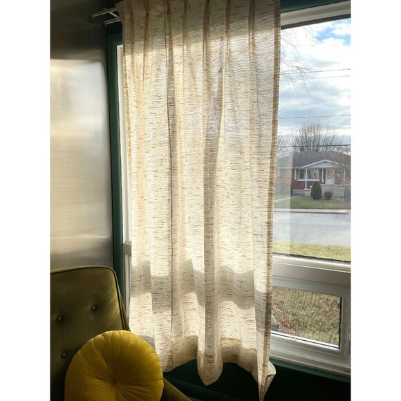 Vintage 70s curtain, beige and orange, thick woven, single pleated panel - Picture 2 of 9